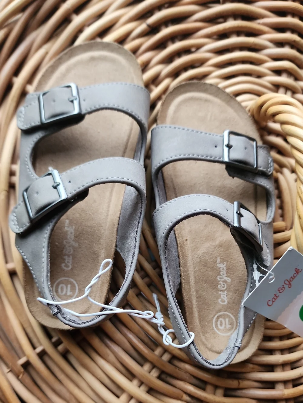 Cat & Jack Kids' Gray Double-Buckle Sandals SIZE 10